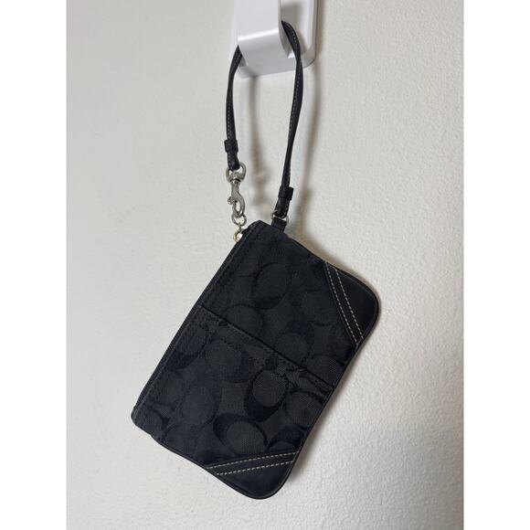Coach Handbags - 2000s Coach Signature C Wristlet Clutch Black Canvas Leather Trim Y2K